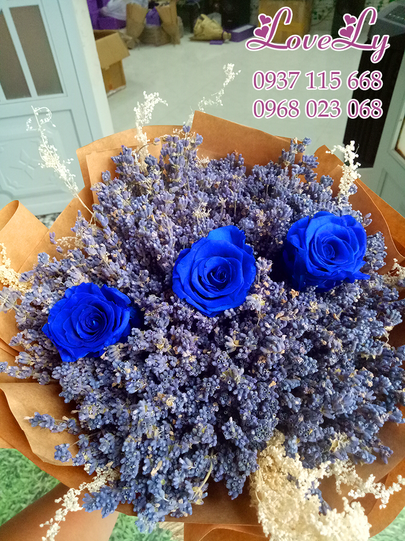 Bó Hoa Lavender Khô Bó Tròn Mix 3 Hồng Xanh Coban( B11)